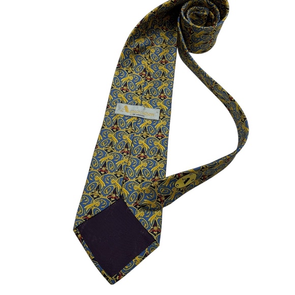 AQUASCUTUM Blue/Gold Baroque Silk LUXURY Tie HANDMADE USA - Picture 2 of 5